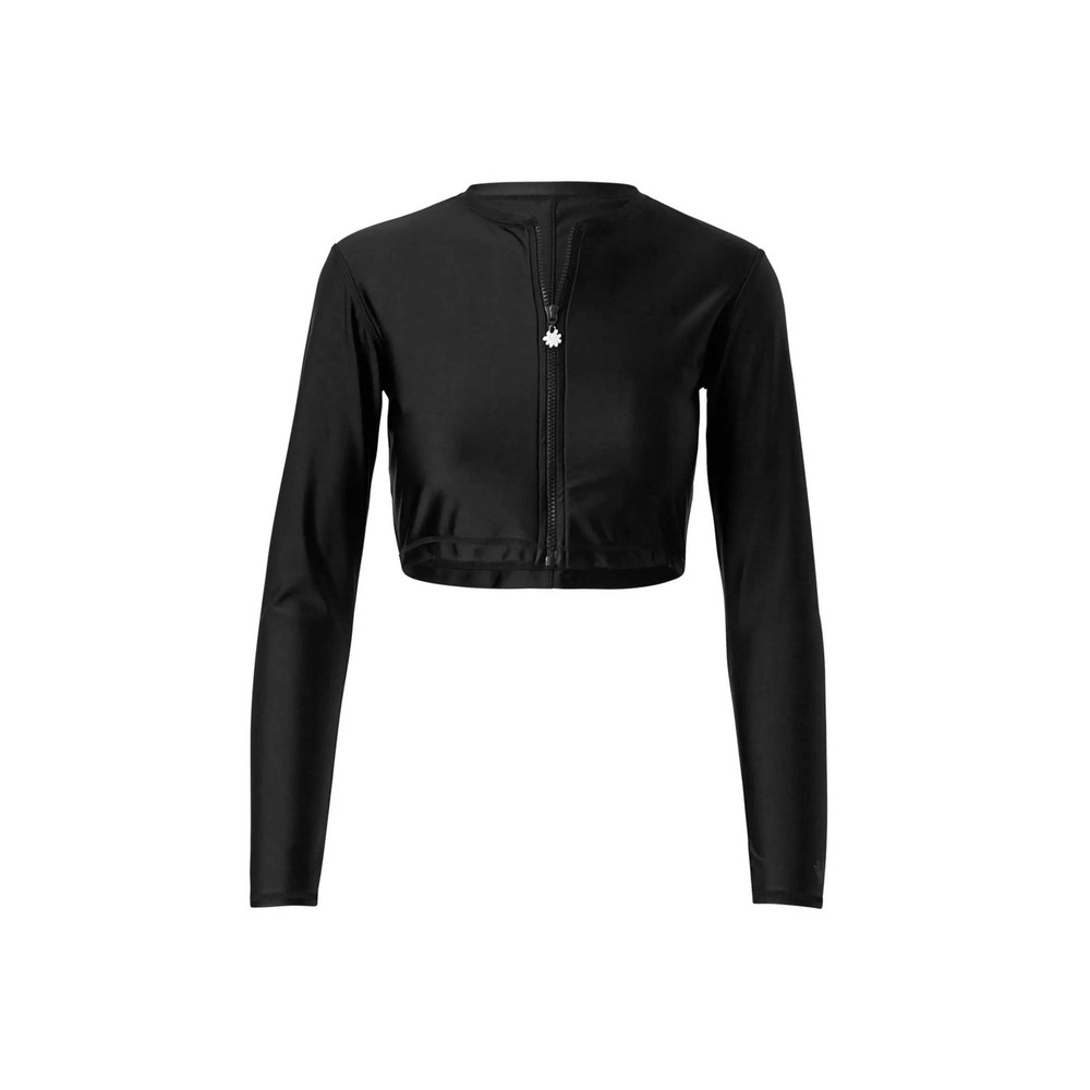 UV Skinz Womens Black Active Swim Shrug UPF 50+ Cropped Rash Guard Zip Front S